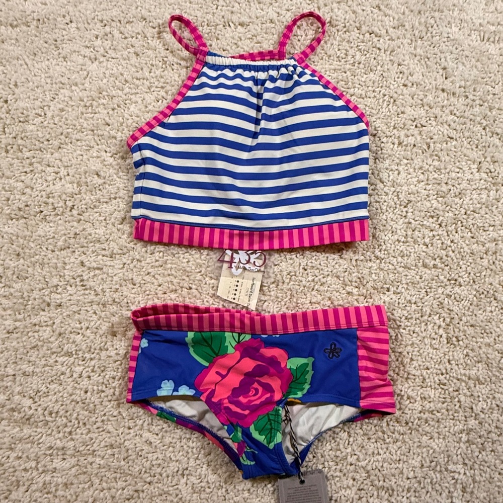 NWT Matilda Jane Girls Swimsuit 2 Piece Bikini Set 12 Summer Beach Pool